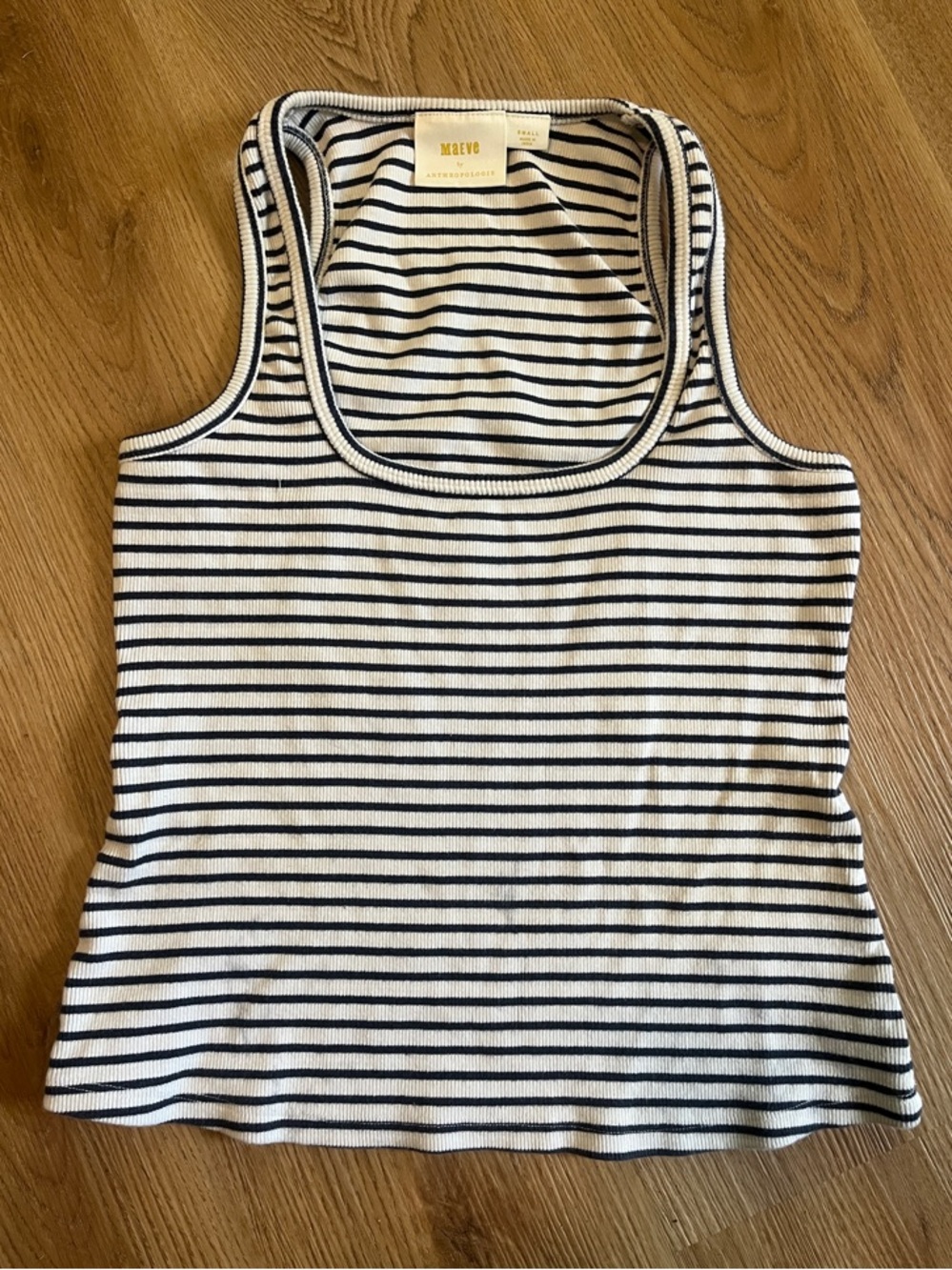 Maeve by Anthropologie Navy & White Striped Ribbed Scoop Tank